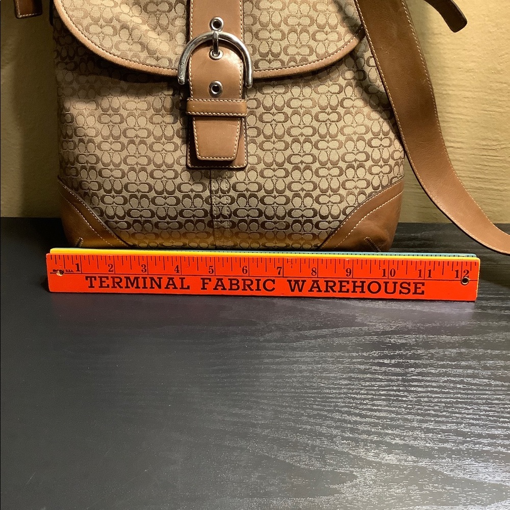 Coach Tan Leather/Monogram Canvas Crossbody Bag - image 5